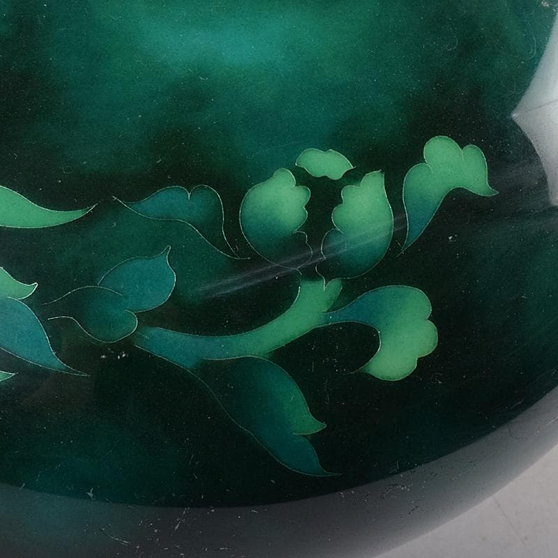 七宝焼 安藤七宝店 SILVER刻印 翡翠釉 花文 花瓶 共箱 M R8879B