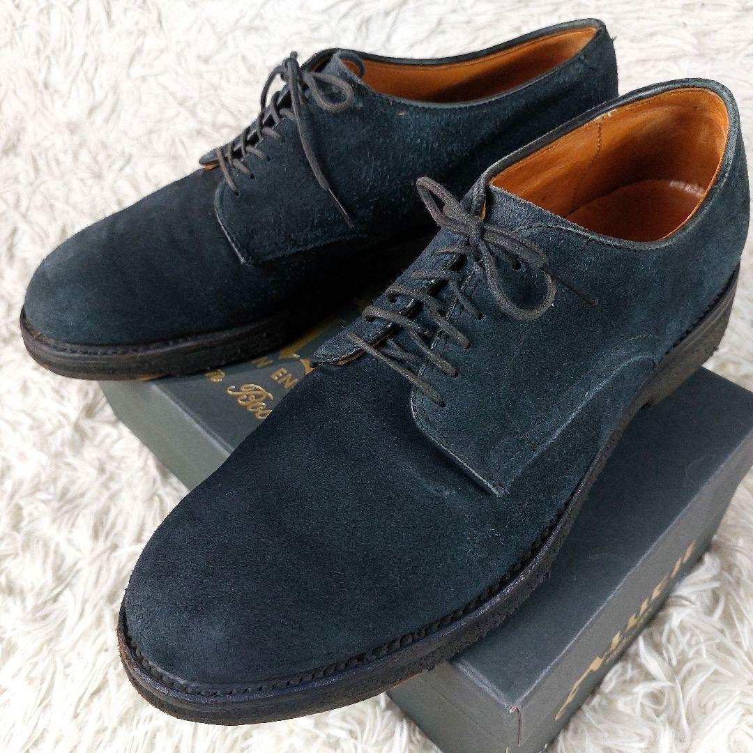 箱付き Alden モディファイドラスト スウェード プレーントゥ革靴 ネイビー