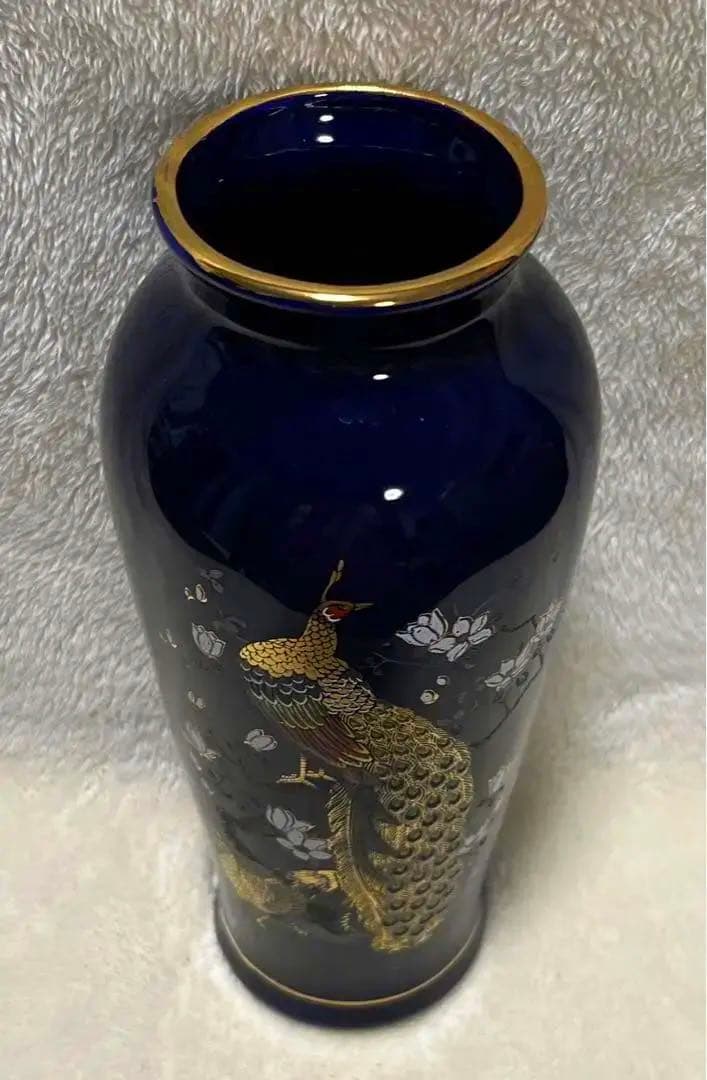 【金彩　花瓶】《キジ、木蓮 図柄》（高さ 約24センチ）