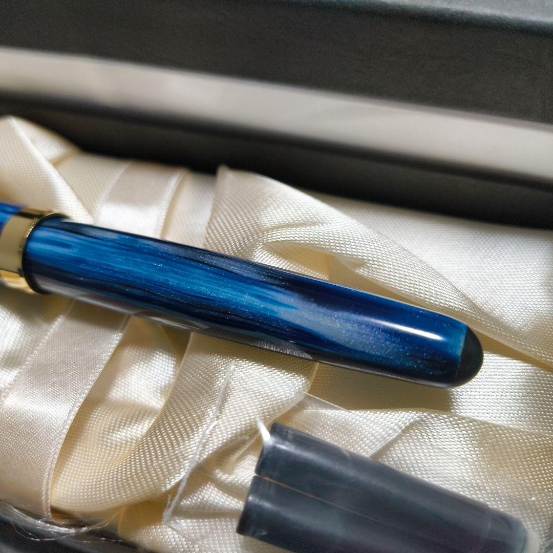 も*】様 大西製作所　セルロイド万年筆　ウッドライン　ブルー