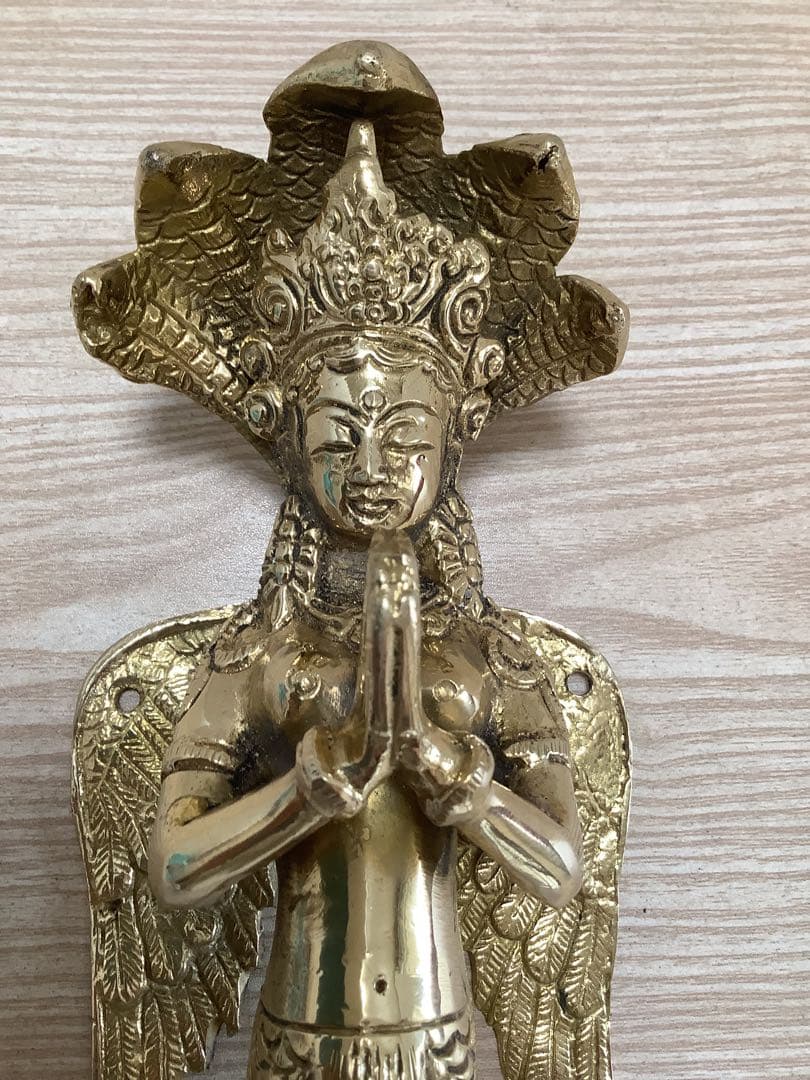 《 ヒンドゥー教　新品 》 ドアハンドル　ナーガ　女神　真鍮　25cm B