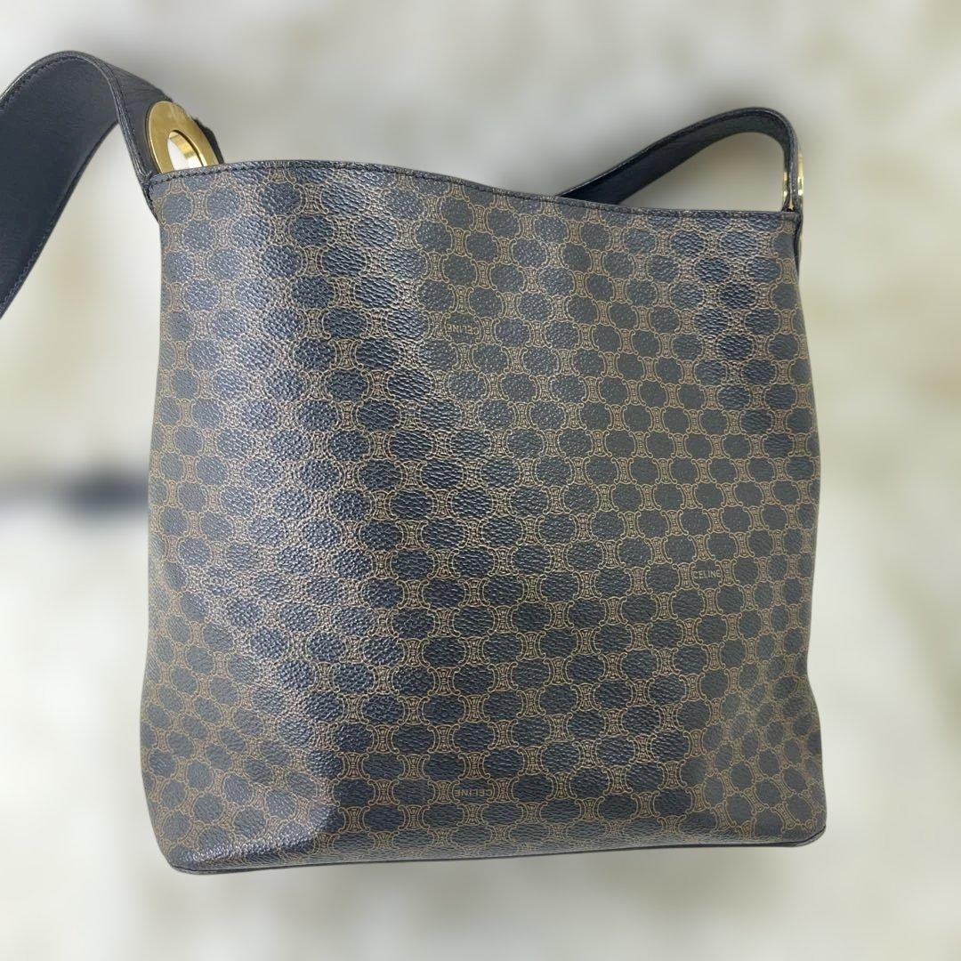 CELINE 黒マカダム ショルダーバッグ ワンショルダー サークルロゴ