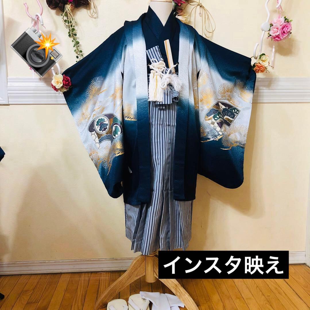 七五三五歳‼️完全️フルセット高級‼️美品紺地暈し鷹金糸刺繍煌びやか際立つ❤️家からなし