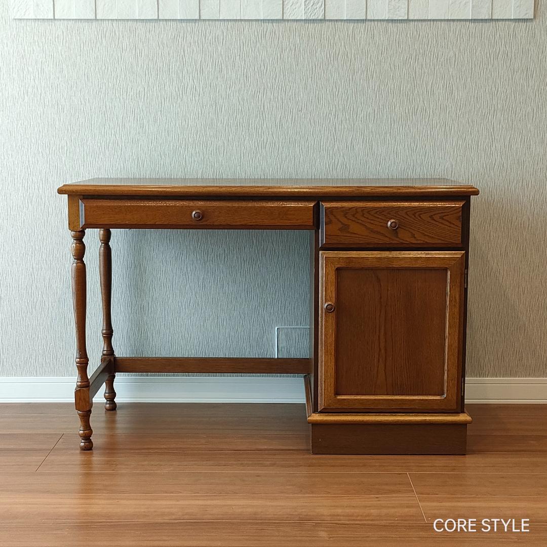 アンティークデスク 片袖机 オーク　ろくろ脚　A33