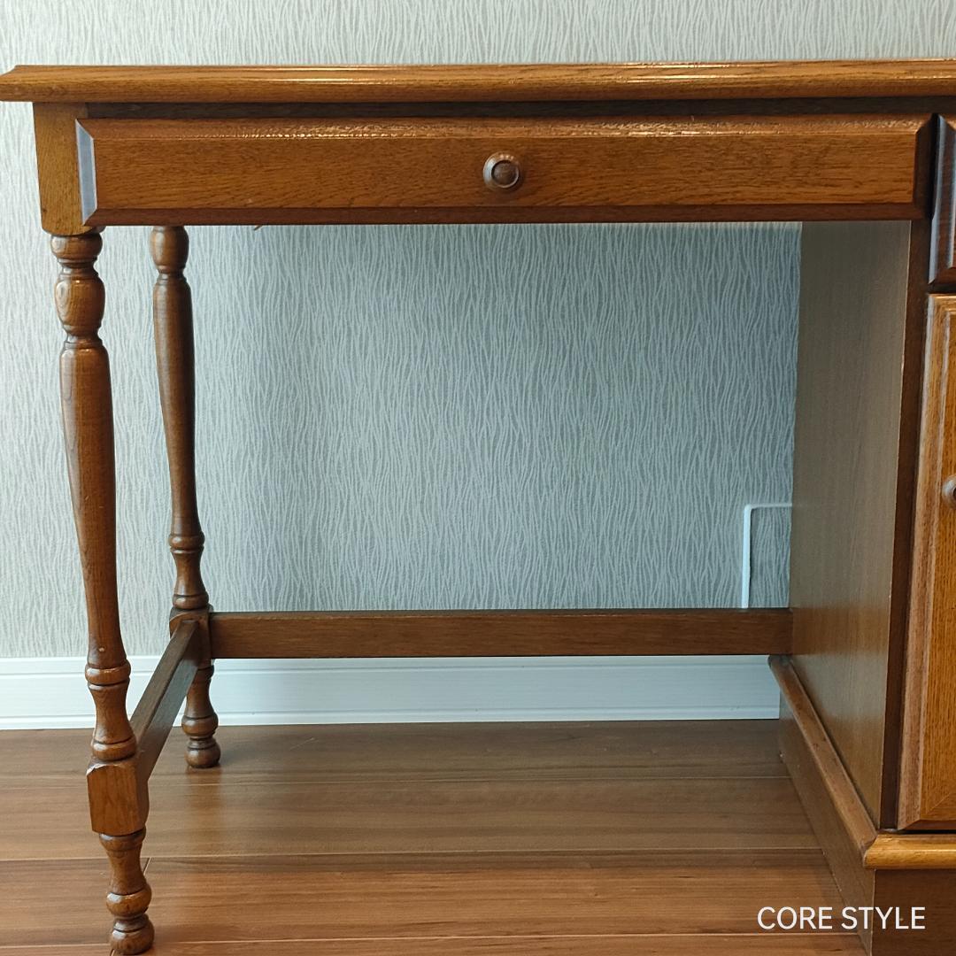 アンティークデスク 片袖机 オーク　ろくろ脚　A33