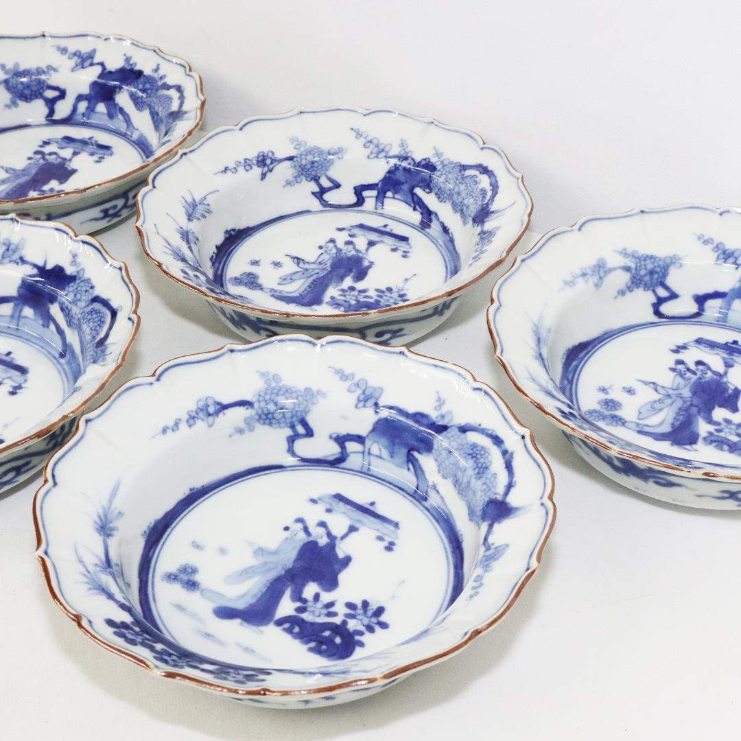 藍模様 輪花膾 古伊万里 角福 5客 賢人図 中皿 - メルカリ