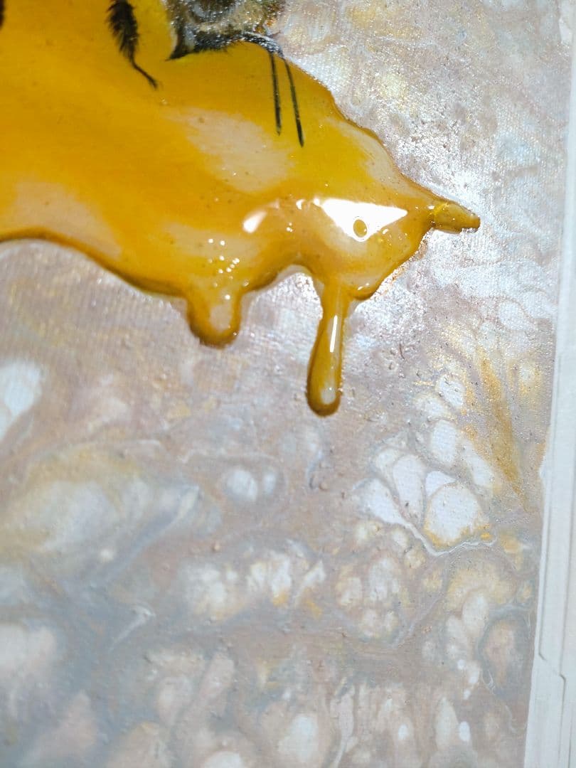 蜂の油絵【蜜】1点物の原画◇作者サイン入り◇F3号