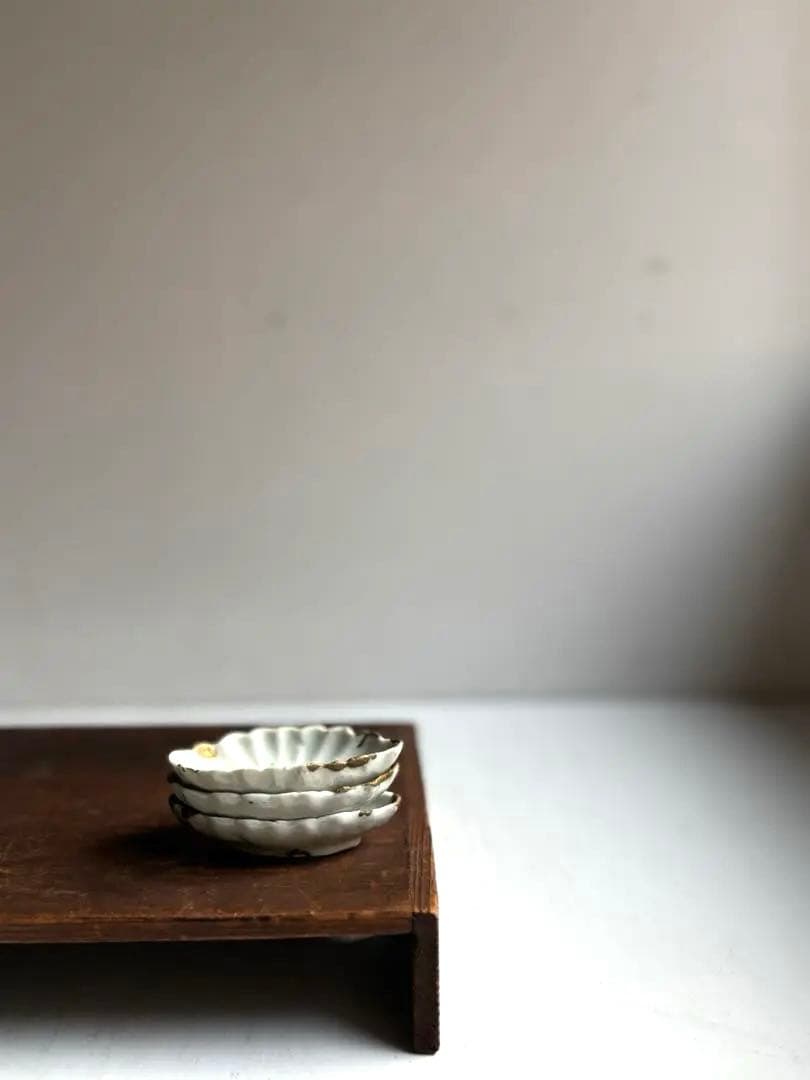 756 骨董 アンティーク 古伊万里 舟型松林文様豆皿 3点組 醤油皿 金継ぎ