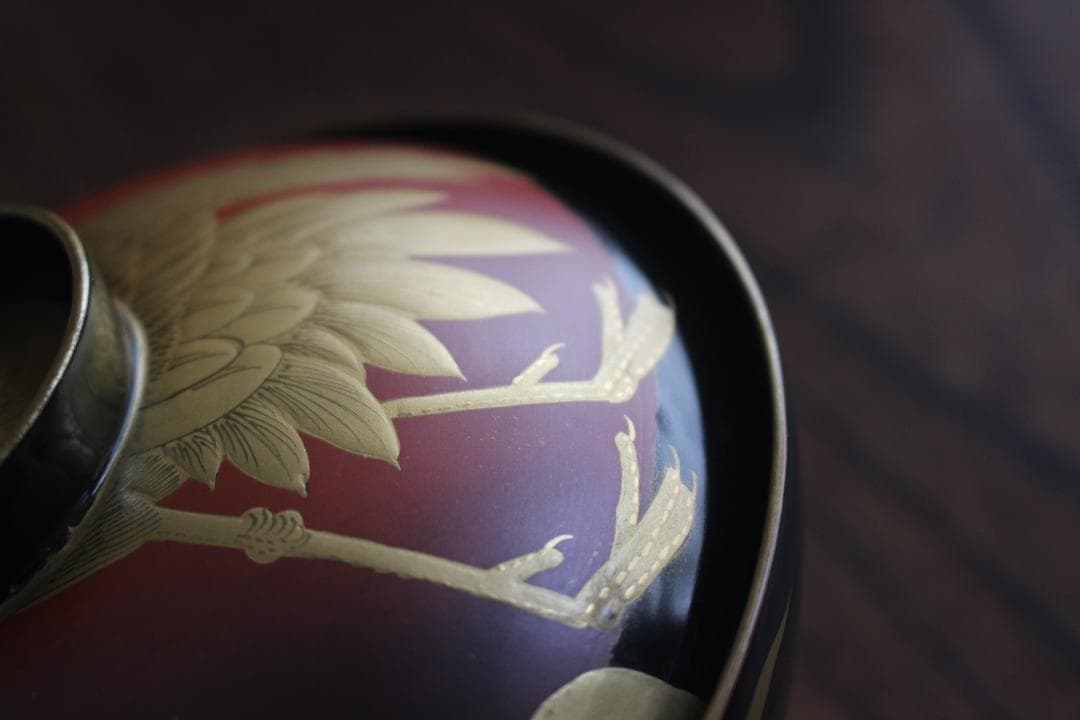 時代逸品！時代金縁黒漆に極上日の出鶴蒔絵の映えるお椀2点（検輪島塗