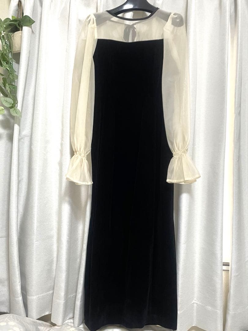 Chico 配色シースルータイトロングドレス　黒