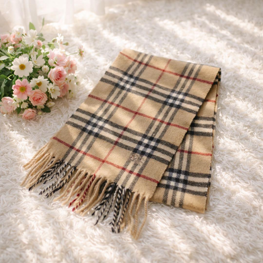 バーバリー ノバチェック カシミヤ ウール マフラー ベージュ - メルカリ