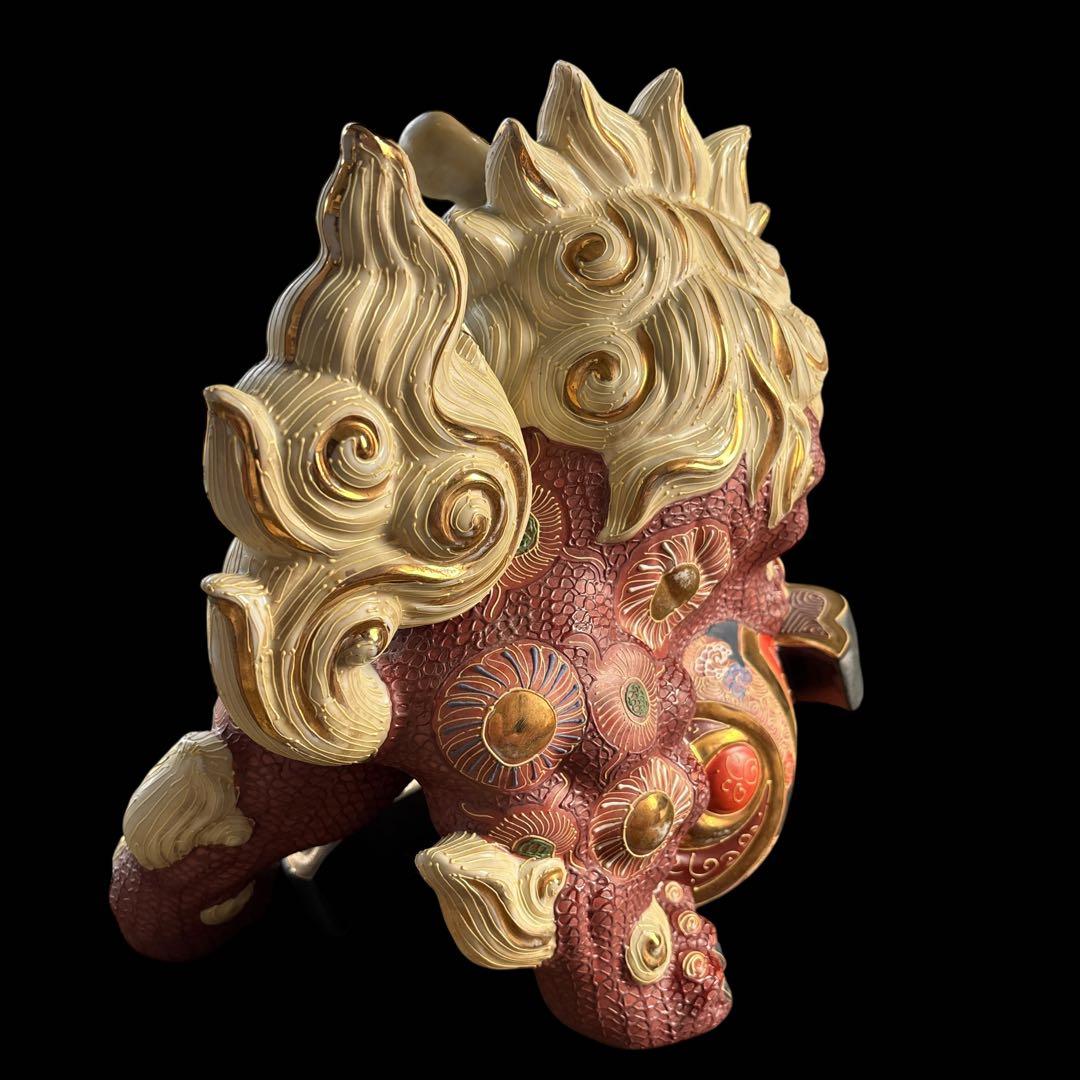 大特価【縁起物】唐獅子 小槌 九谷焼 商売繁盛 置き物 赤 白 金の通販