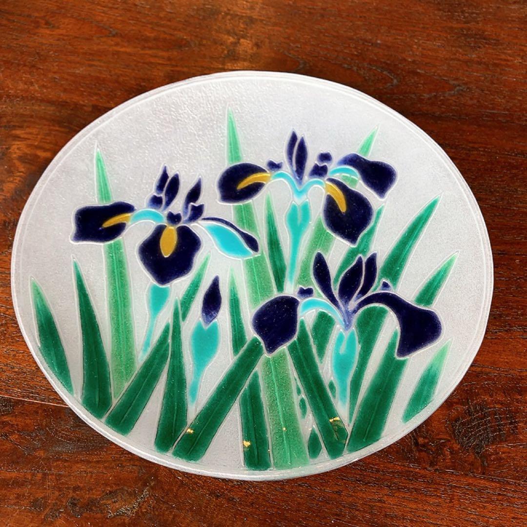 安藤七寶店 丸形銀彩杜若飾皿 箱あり 菖蒲 あやめ 絵皿 海外の方への贈り物にも