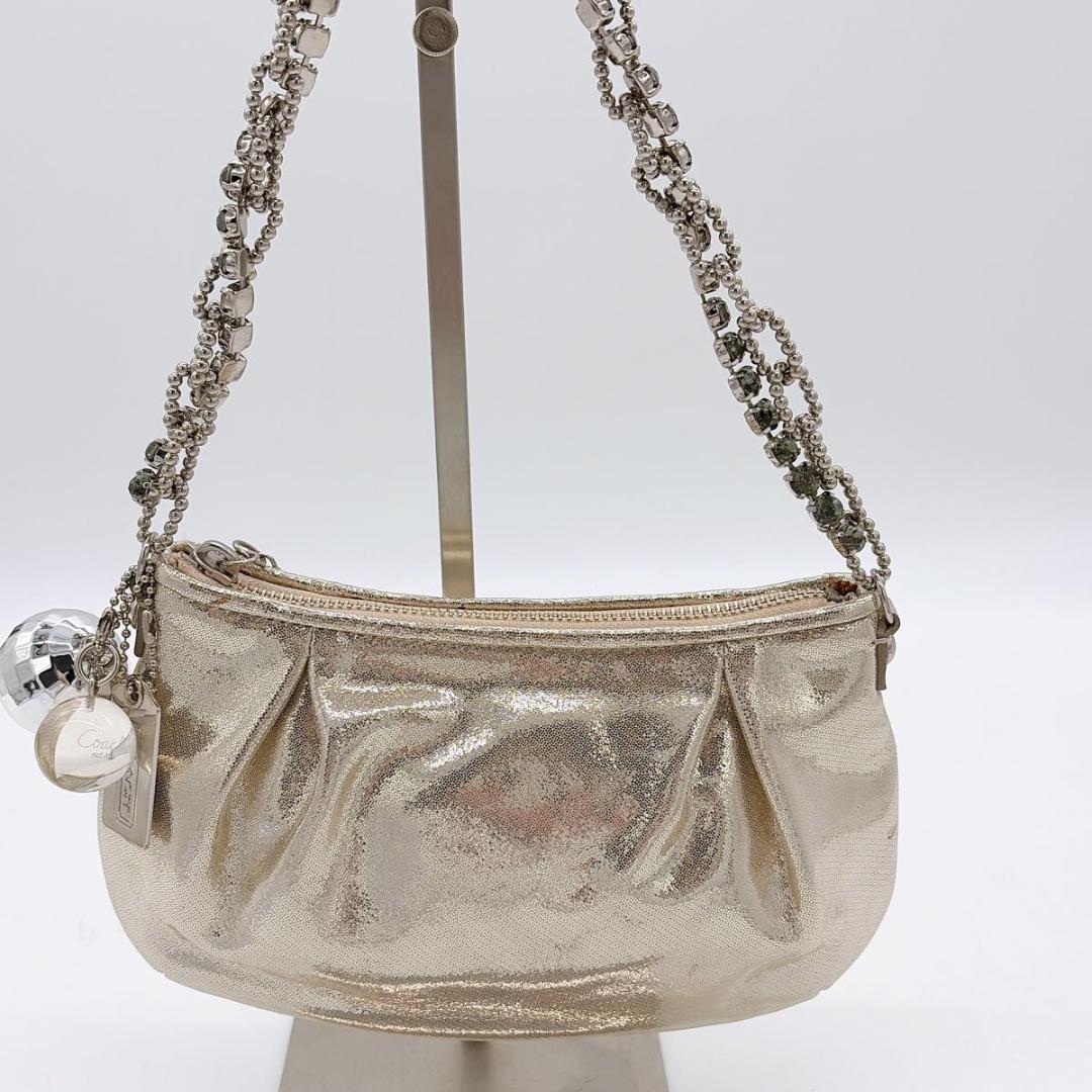 COACH コーチ アクセサリーポーチ ワンショルダー ビジューチェーン ラメ