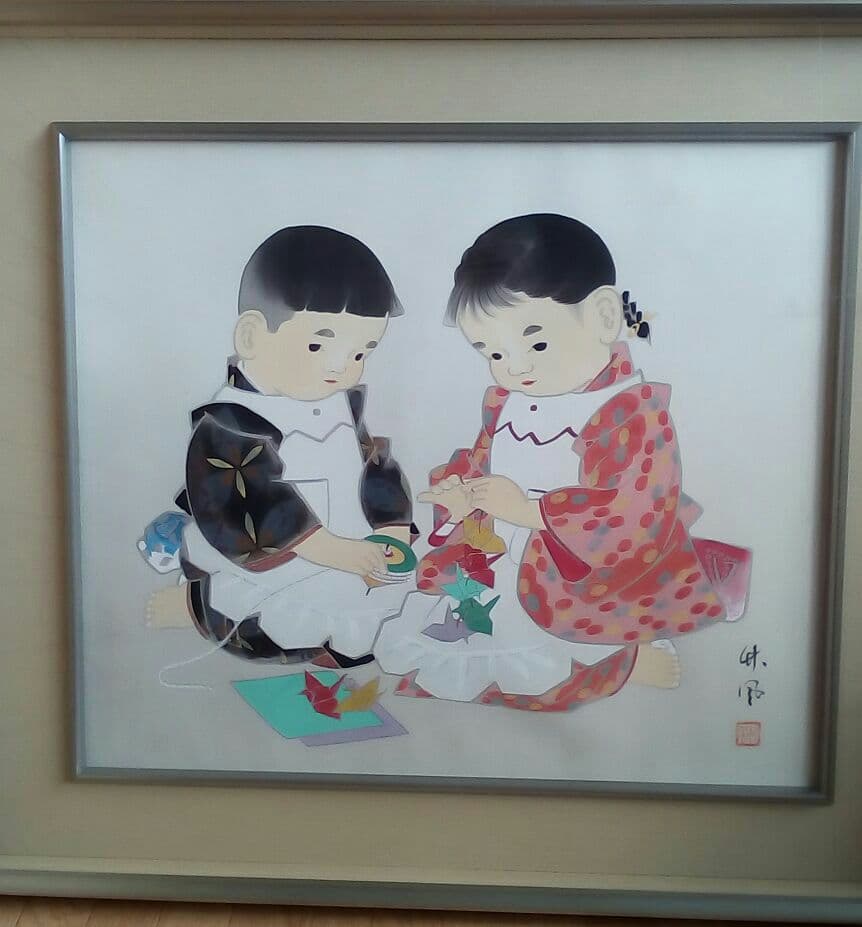 日本画　子供　金丸竹風