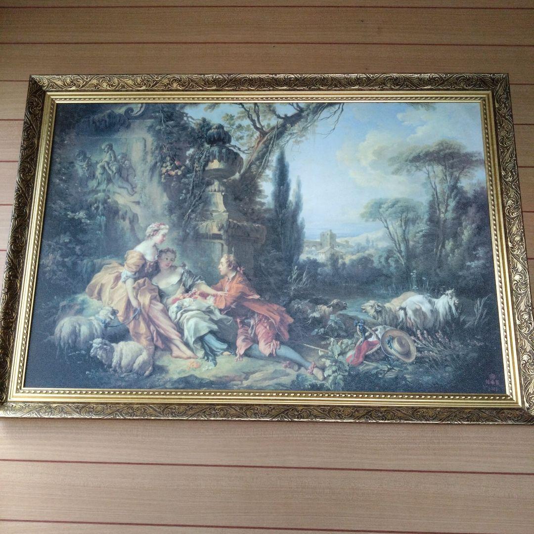 【美品】複製画　ヨーロッパ　牧歌的風景　人物画