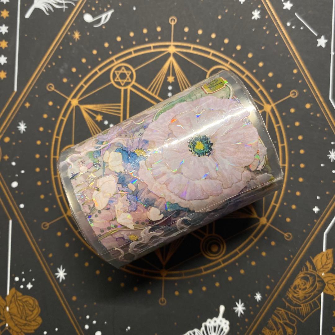 A】海外 10m巻 貝殻光/ ホログラムマスキングテープ 動物/装飾/お花系