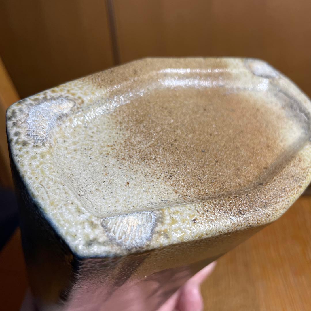 益子焼　浜田晋作　藍差鐡絵扁壺　共箱