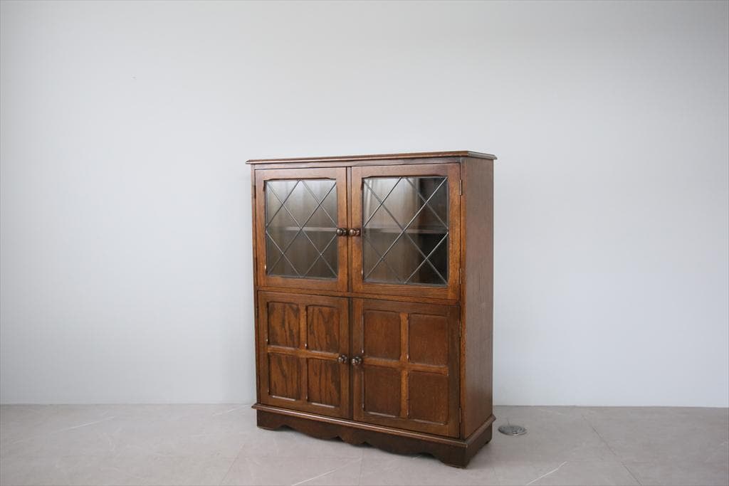 英国アンティーク木製ブックケースキャビネット/本棚/食器棚/飾り棚(91-186