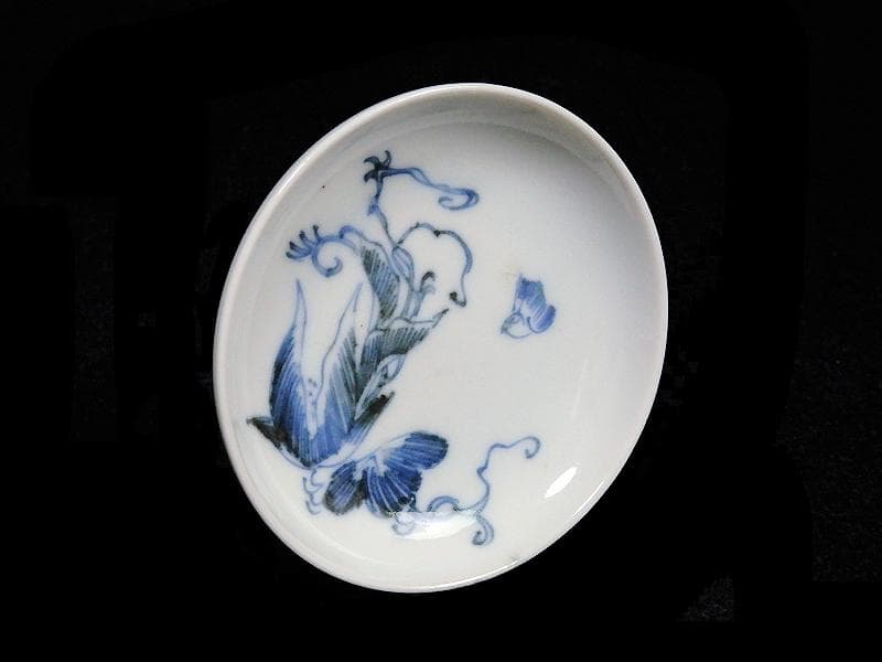 古伊万里　染付　鳥に草花紋の図　豆皿　A802AS-fbgd