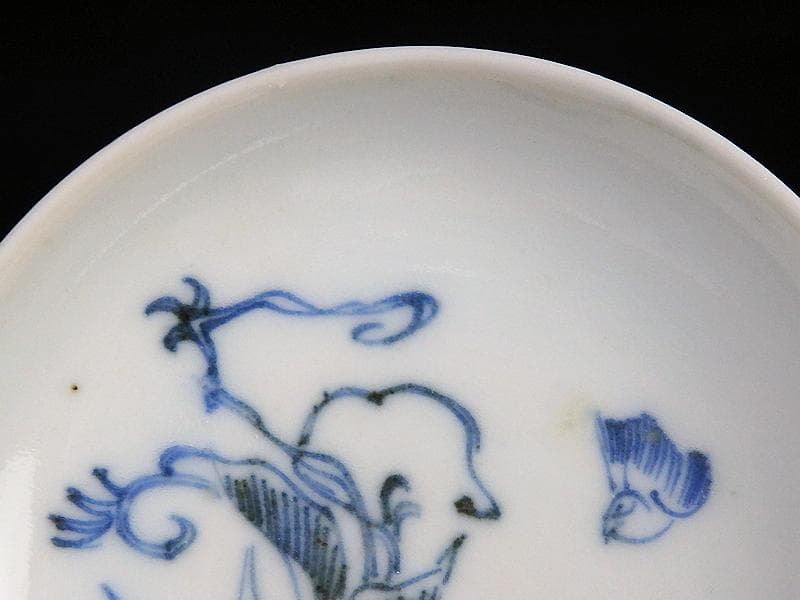 古伊万里　染付　鳥に草花紋の図　豆皿　A802AS-fbgd