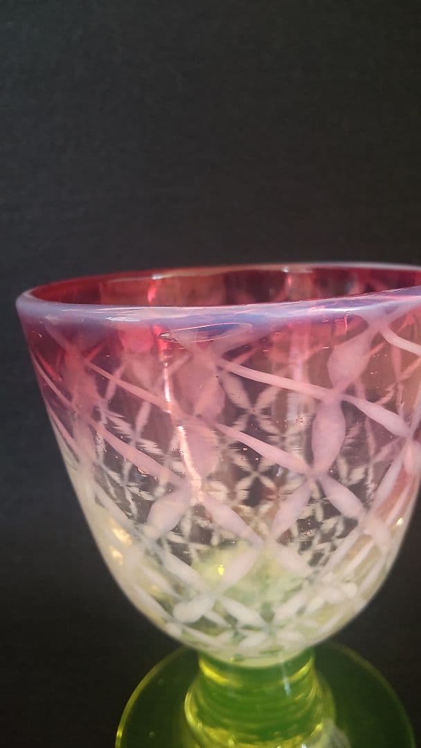 和ガラス 金赤縁七宝繋文 三色氷コップ ウラン足 吹きガラス
