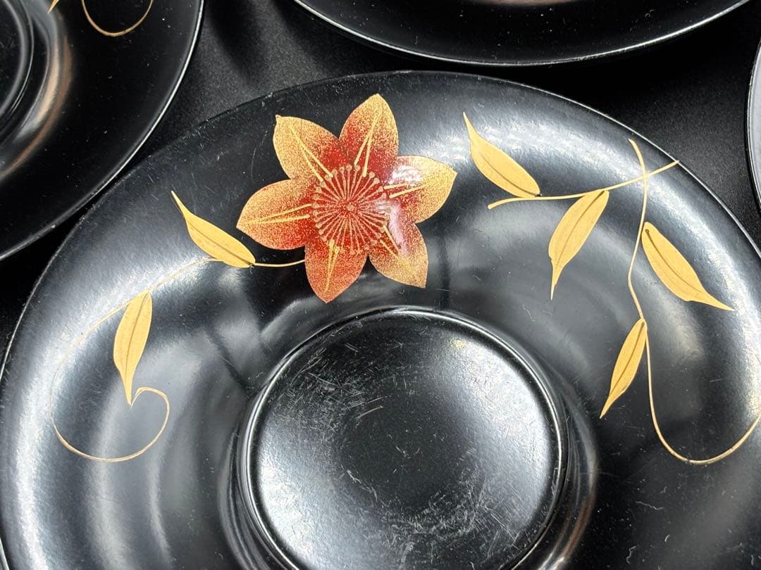 希少　会津塗り　蓋付きお椀5客・茶托５客　セット　漆器　箱付　味噌汁　汁椀