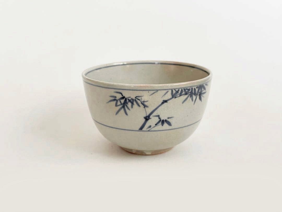 陶芸家　須田青華　須田菁華　上田耕甫画　染付　竹笹文様　茶碗　抹茶碗　箱なし 陶芸家 須田青華 須田菁華 上田耕甫画 染付 竹笹文様 茶碗 抹茶碗 箱なし