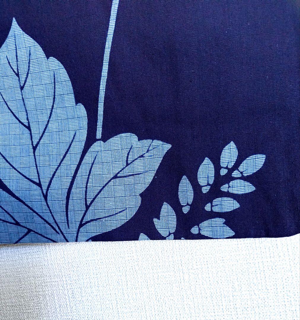 あやのん★百貨店仕立浴衣葉柄花柄藍色ネイビーくすみブルー注染紺地紺色高島屋