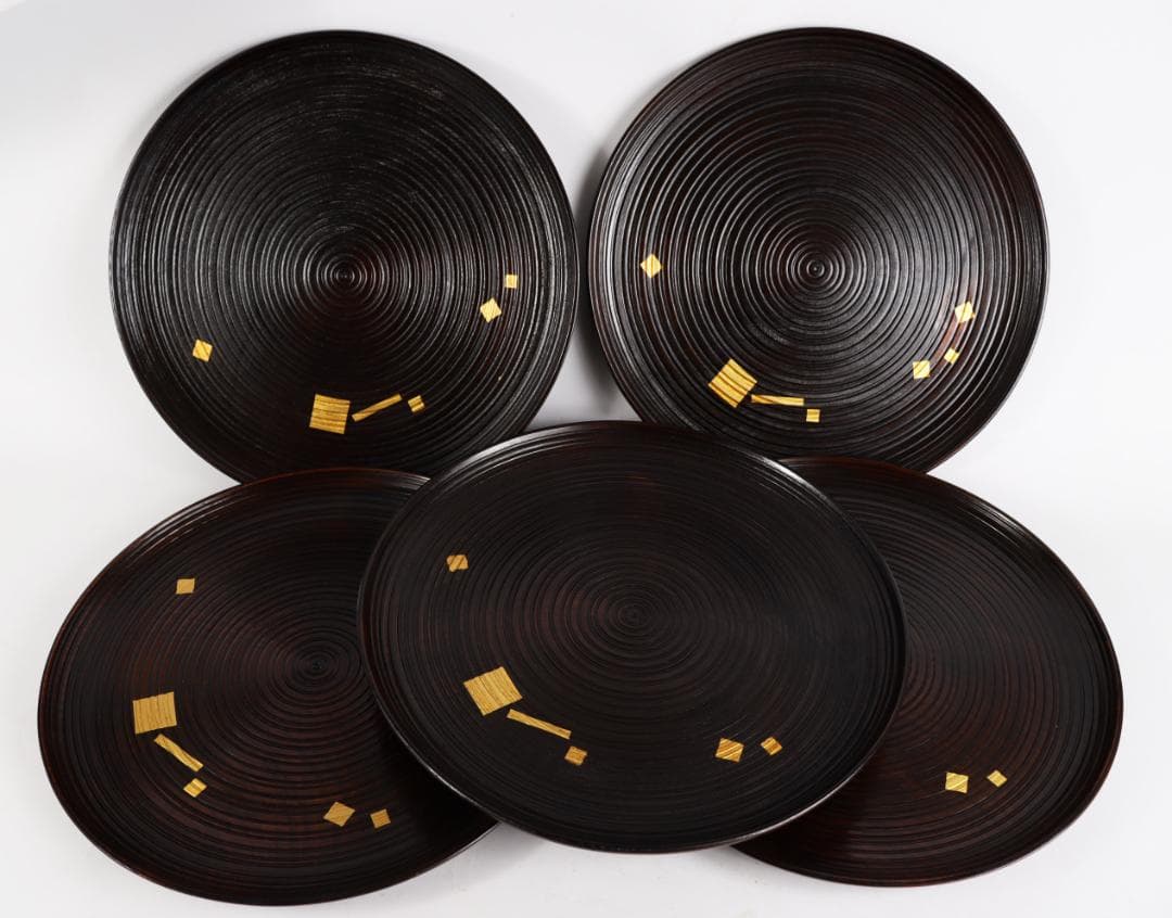 平安堂 　高級漆器 切箔散し　会席膳 五客　茶道具　盆