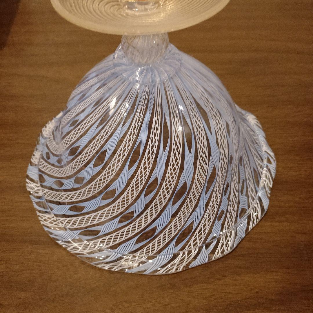 ベネチアンガラス ムラノ MURANO コンポート 水色 レース インテリア