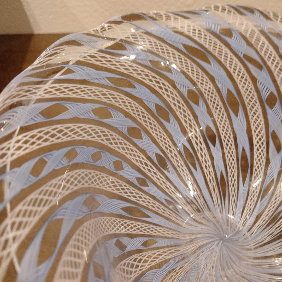 ベネチアンガラス ムラノ MURANO コンポート 水色 レース インテリア