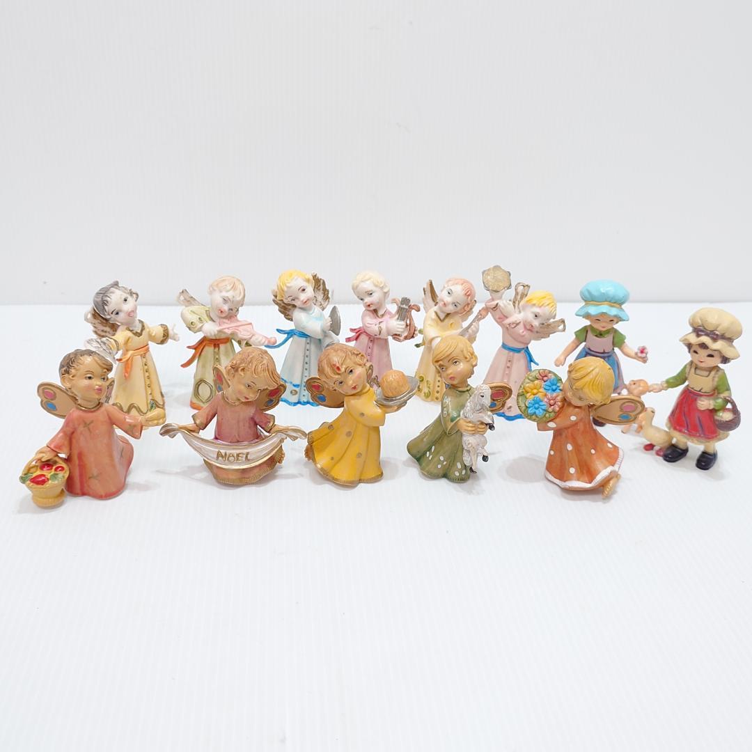 アンティーク調 エンジェル 天使 他 13体 イタリア製 クリスマス 音楽隊 エンジェル アコーディオン天使置物 金色羽エンジェル 座りポーズ