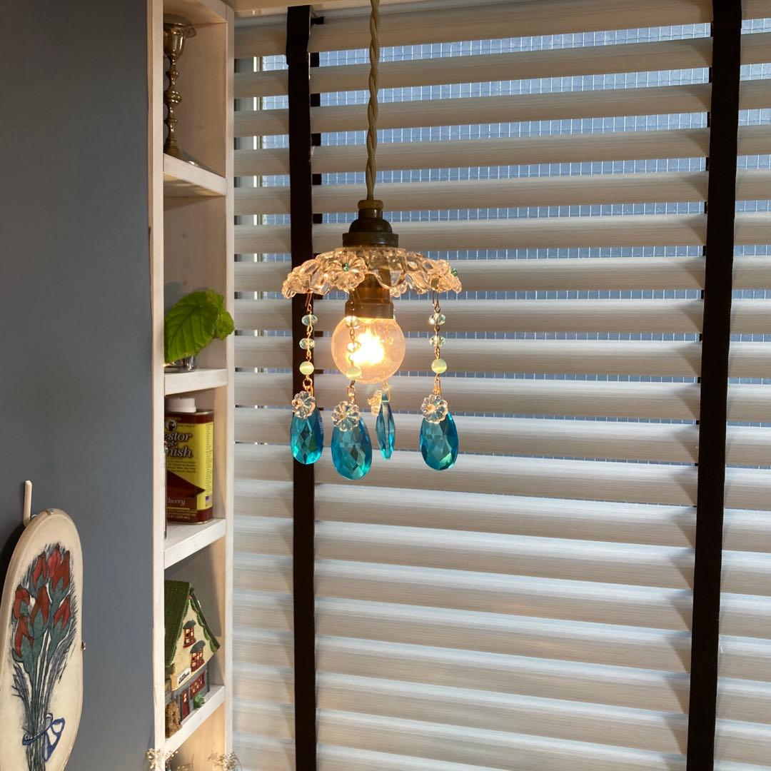 ミニシャンデリア 1920年 フランスアンティーク ブルードロップ