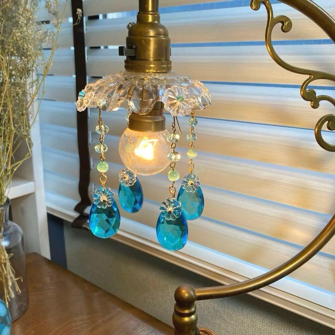 ミニシャンデリア 1920年 フランスアンティーク ブルードロップ