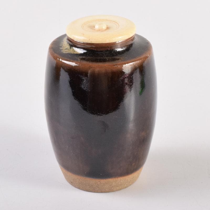 膳所焼陽炎園造淡海ぜぜ茄子茶入仕覆付共箱M7080