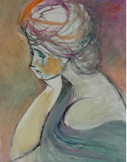 油絵 菅家令子 絵 絵画 インテリア 額付(白) F6-080712 人物 女性