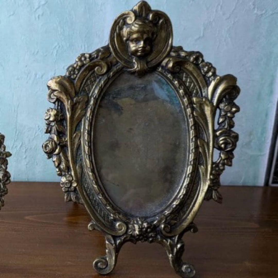 フランスアンティークフレーム　天使エンジェル 真鍮　ポストカード付き