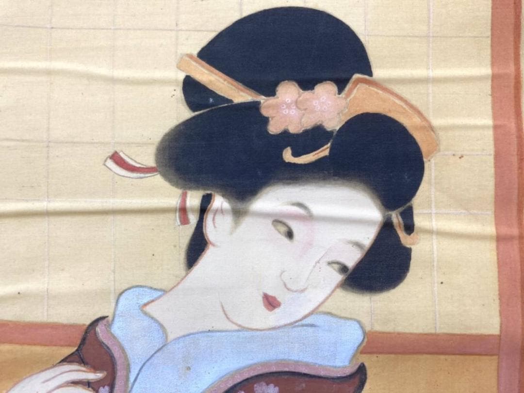 いわを銘「美人画」女性画 掛軸 絹本（浮世絵）