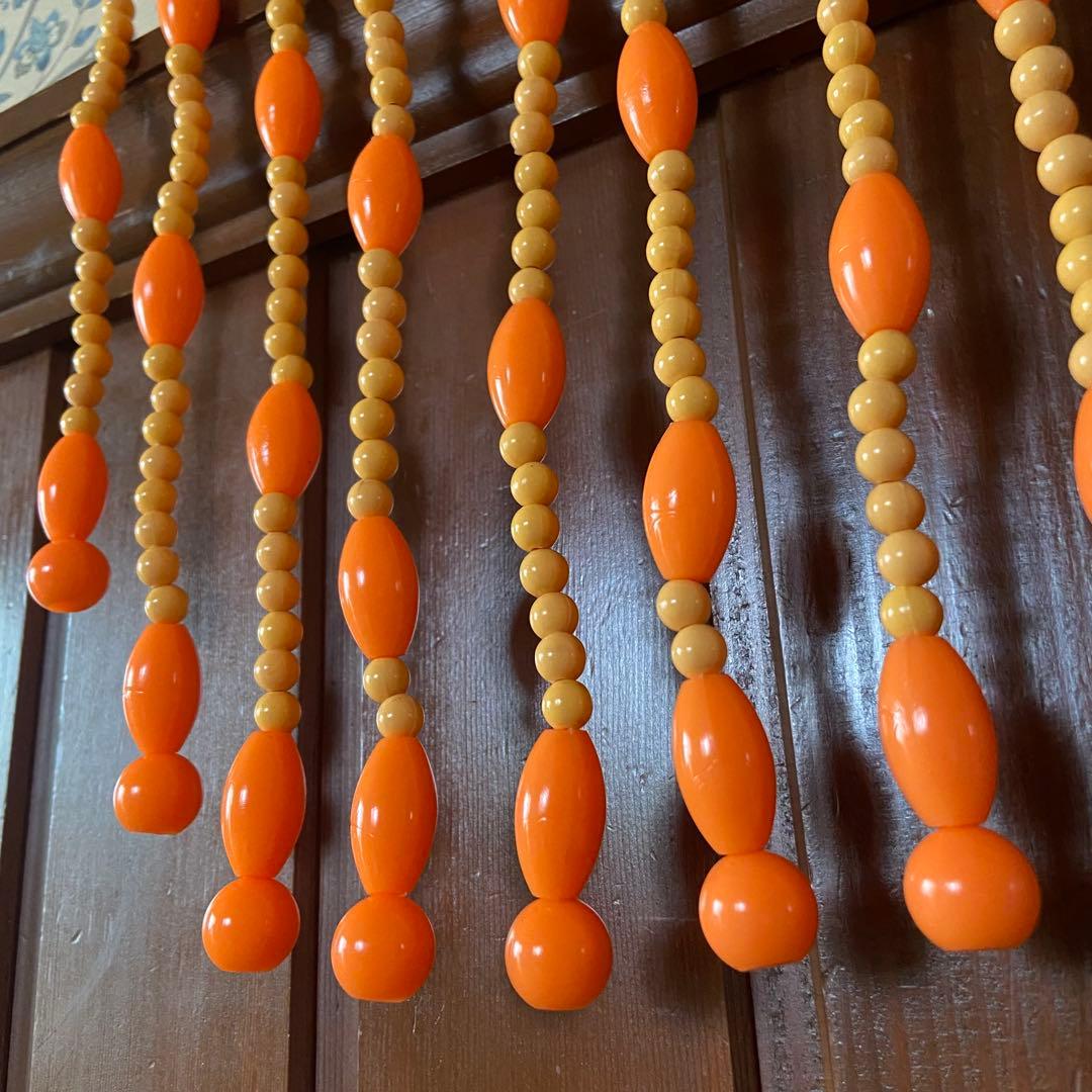 昭和レトロ ビーズのれん オレンジ 当時物 レトロポップ デッド