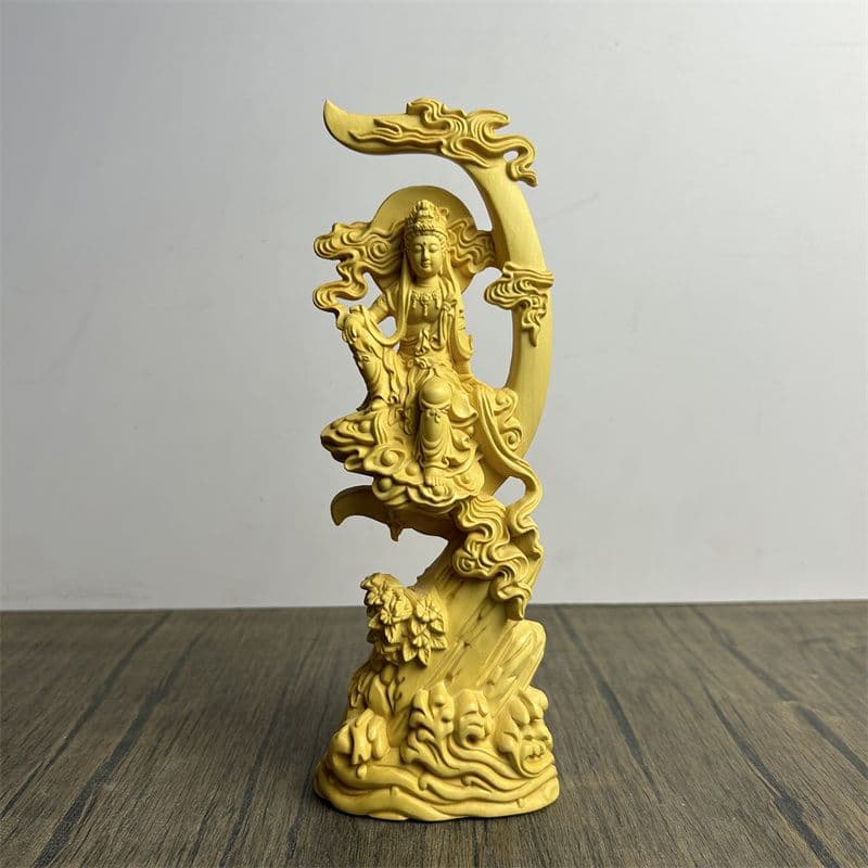 置物 開運 仏像 七福神 高級天然木彫り 観音様 工芸品 極細工 美術品 風水