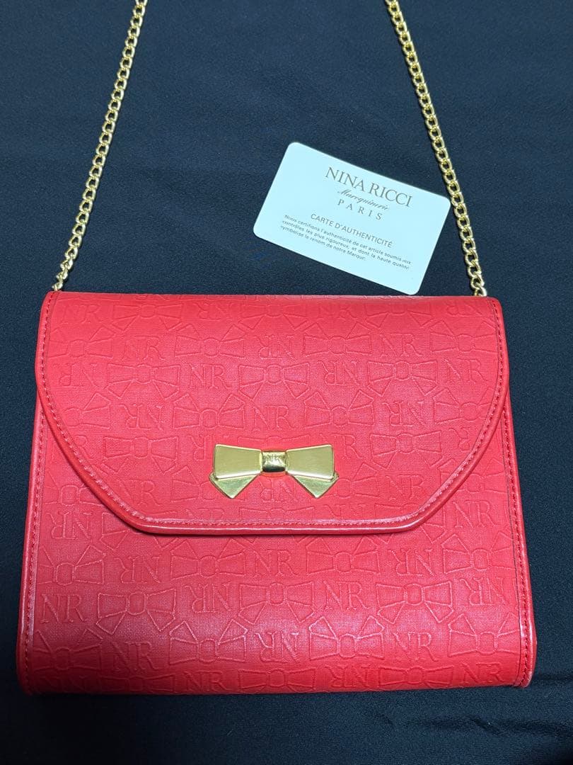 NINA RICCI ニナリッチ　ショルダーバッグ 赤　リボン総柄　ヴィンテージ