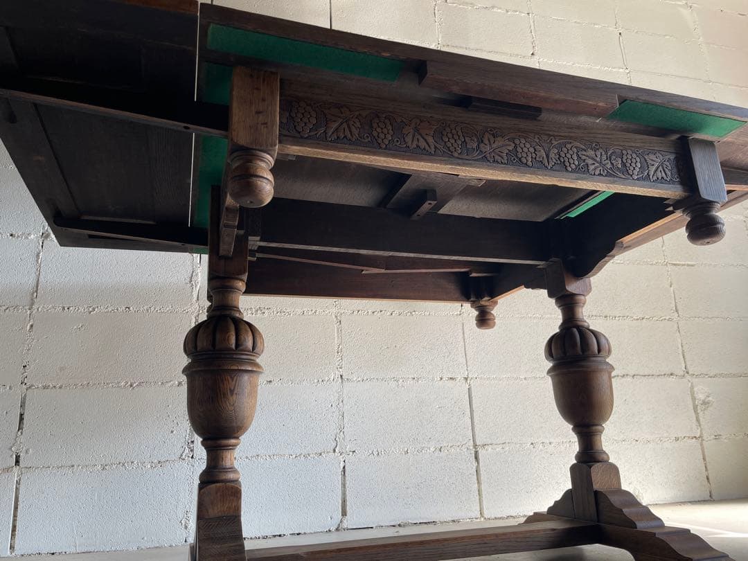 アンティーク　英国　ドローリーフテーブル　オーク材　伸長式　エクステンション