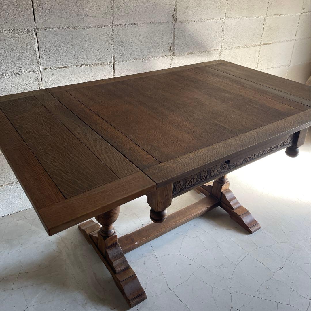 アンティーク　英国　ドローリーフテーブル　オーク材　伸長式　エクステンション