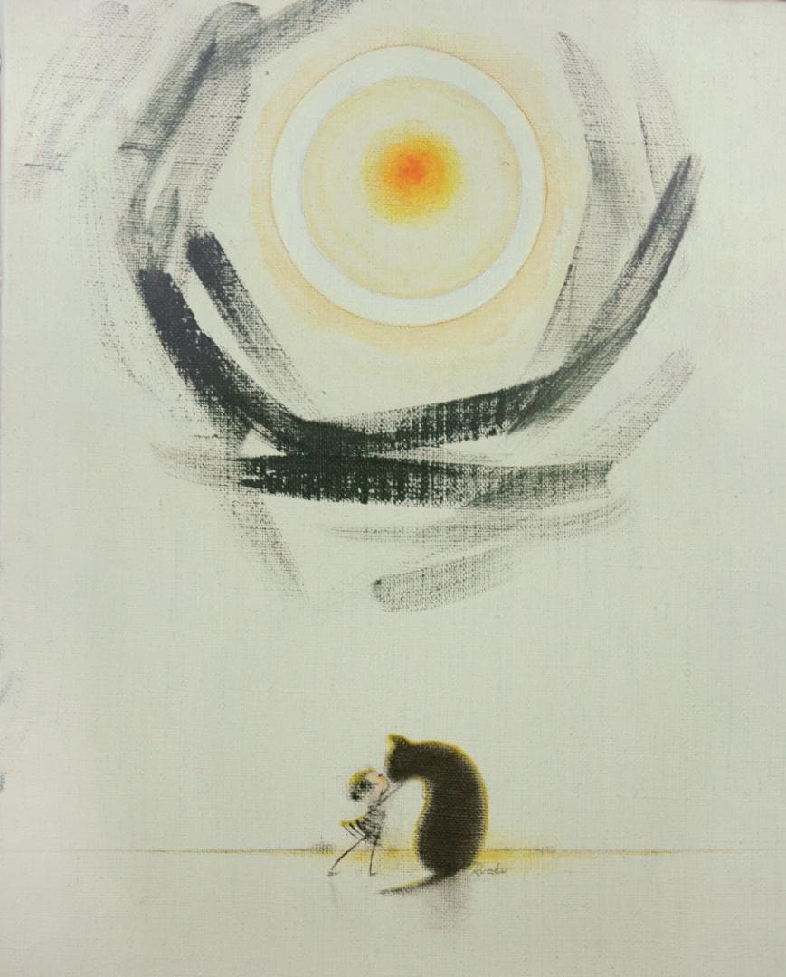 油絵 菅家令子 絵 絵画インテリア額付(白) F3-092018子犬子猫と女の子