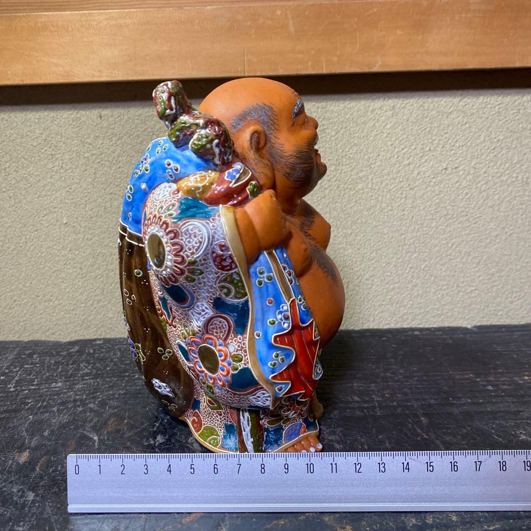 九谷焼　色絵金彩布袋置物