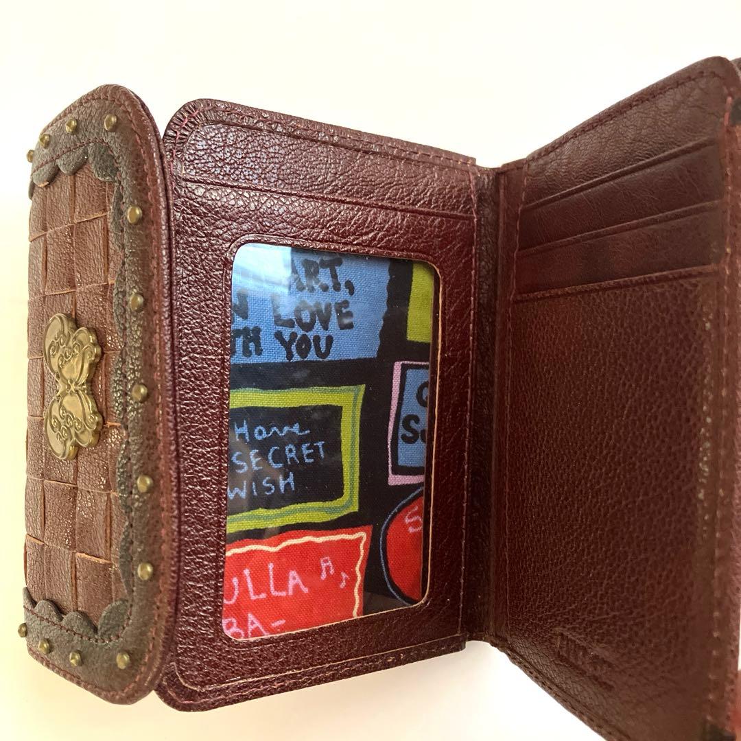 極美品】 アナスイ ANNA SUI 牛革 折り畳み 財布 パスケース 口金