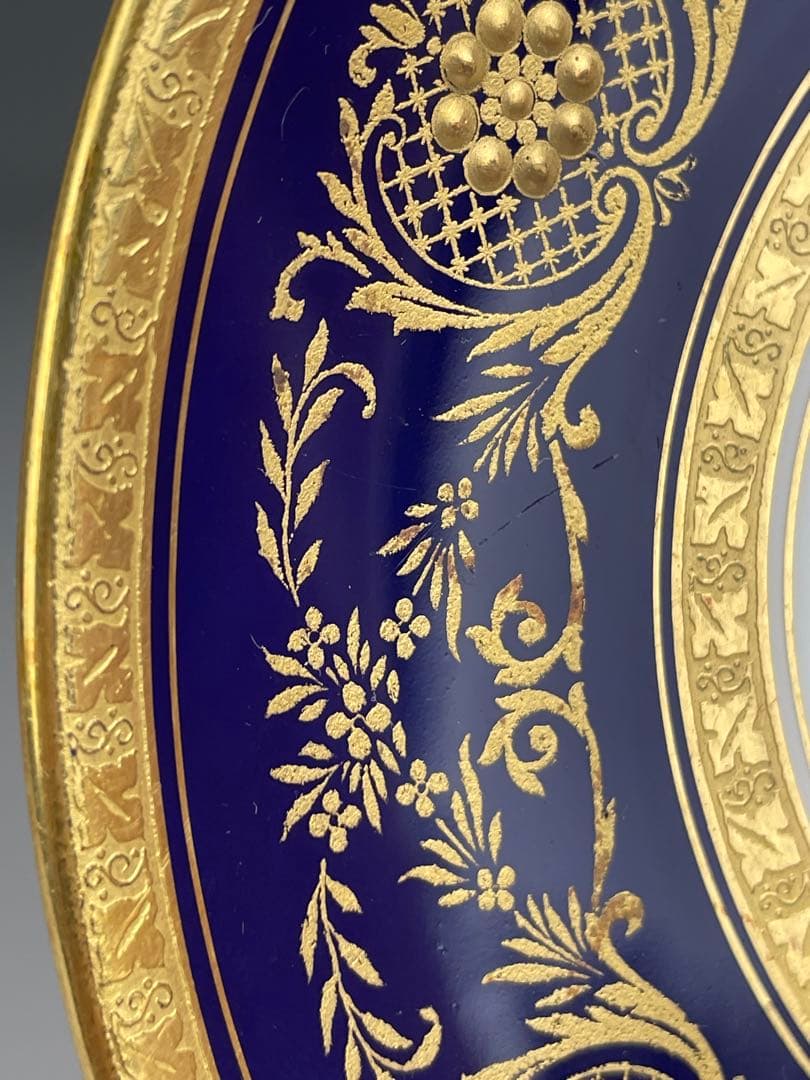 美品】オールドミントン コバルト地 金彩 ブイヨンカップ＆ソーサー 金盛り