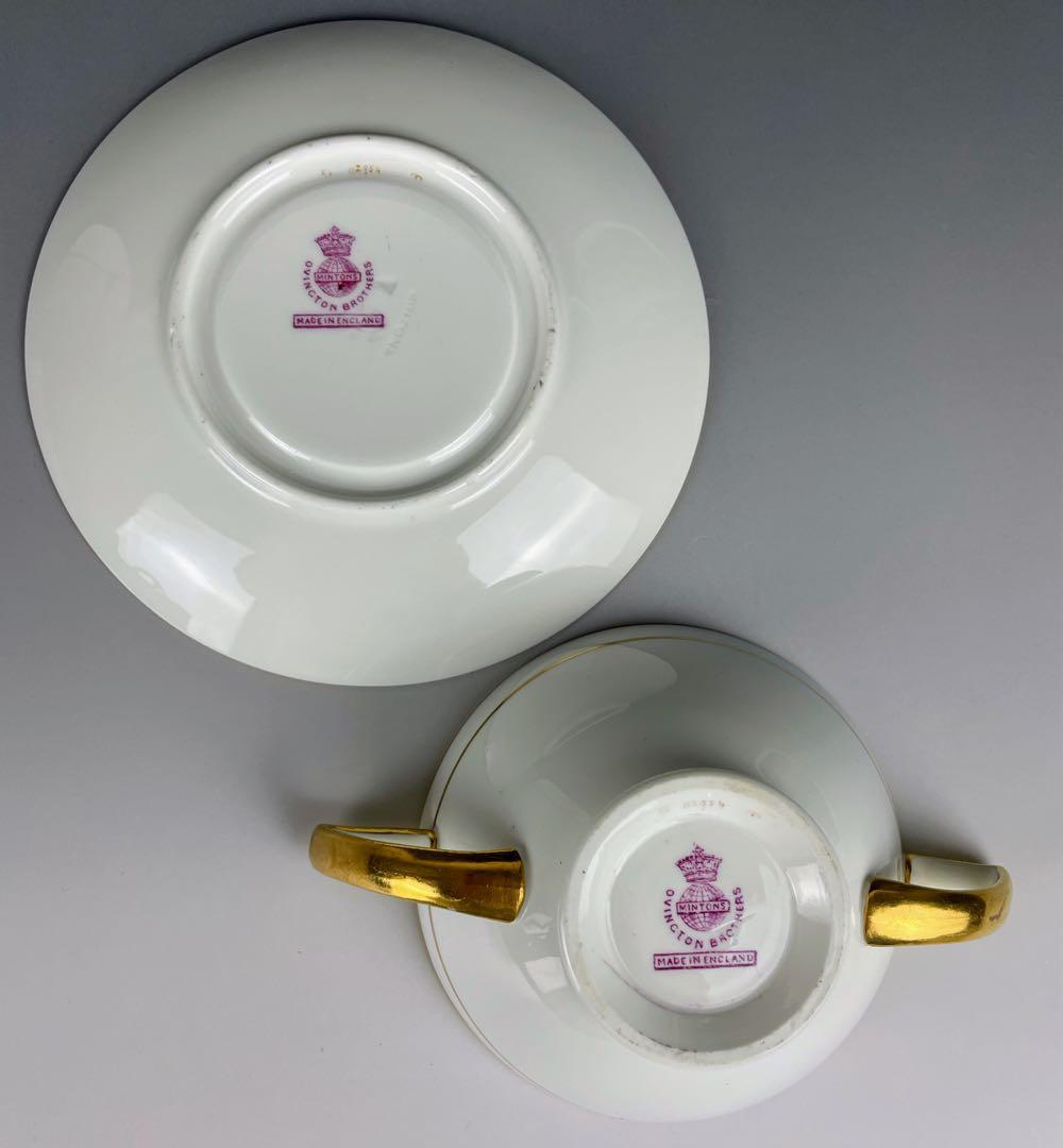 美品】オールドミントン コバルト地 金彩 ブイヨンカップ＆ソーサー 金盛り