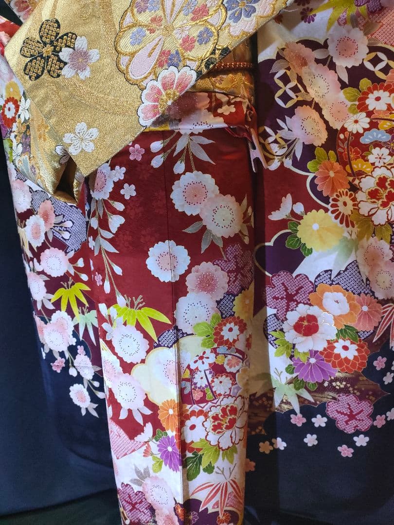 王道の古典柄 正絹振袖三越誂え 買い足し無しのフルセット 身丈166cm 裄長